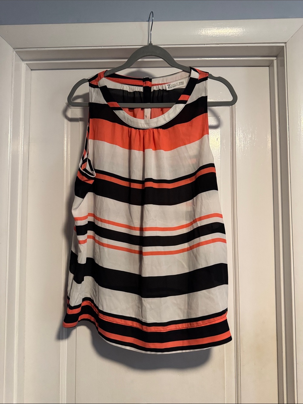 Sleeveless Striped Tank Top in Coral, Black & White
